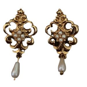 Golden & Pearl Colored Dangle Earrings